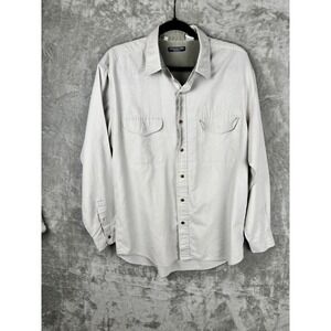 Bugle Boy Mens Large Tan Button Down Shirt Utility Workwear Minimalist Casual